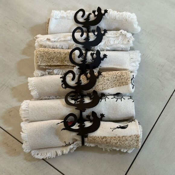 6 Gecko Napkin Rings W/ Napkins - Picture 1 of 3